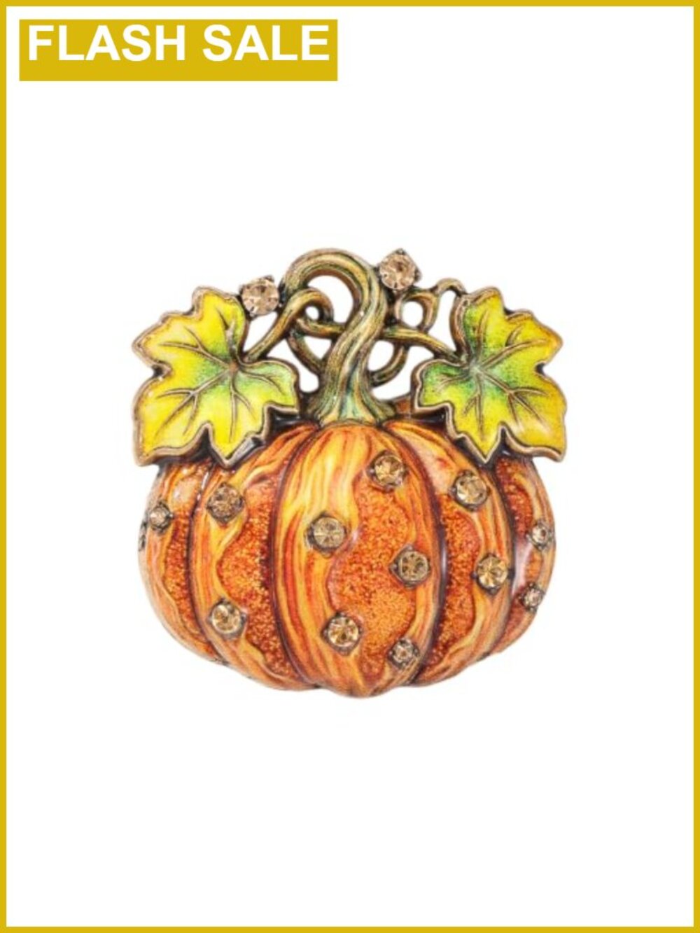 Vintage Pumpkin Brooch Pin Antique Gold Alloy Enamel Rhinestone Fall Holiday